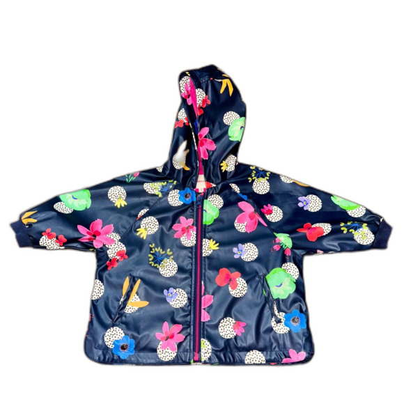 Catimini Girl's Blue Floral Print Rain Zip Up Hooded Jacket Coat 18M - Picture 1 of 10